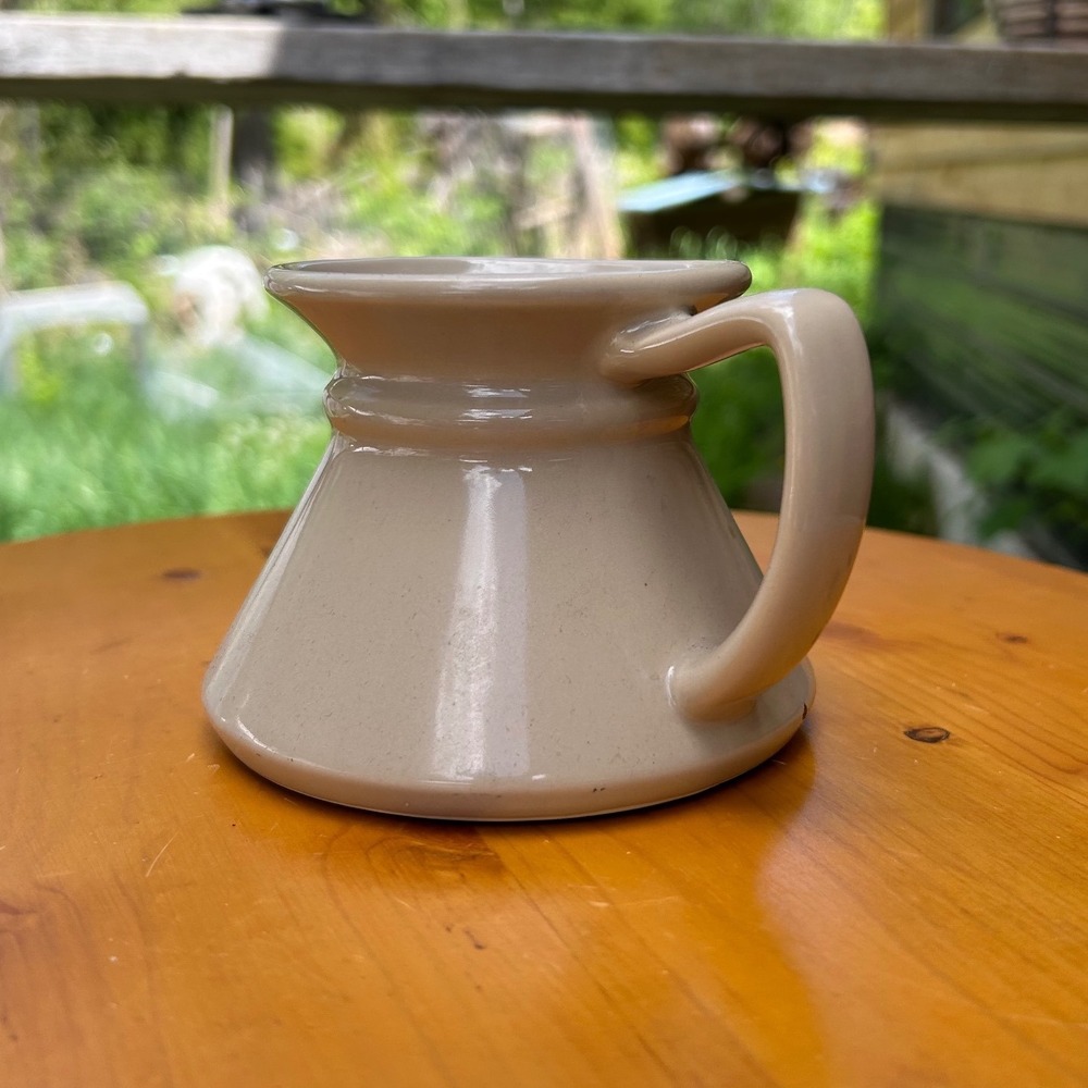Vintage Stoneware No Spill Travel Mug Tan Beige Wide Base Nautical Japan Otagiri - Picture 3 of 8